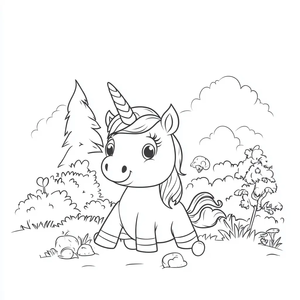 Dibujos de unicornios para colorear | PEQUEÑO UNICORNIO EN EL BOSQUE