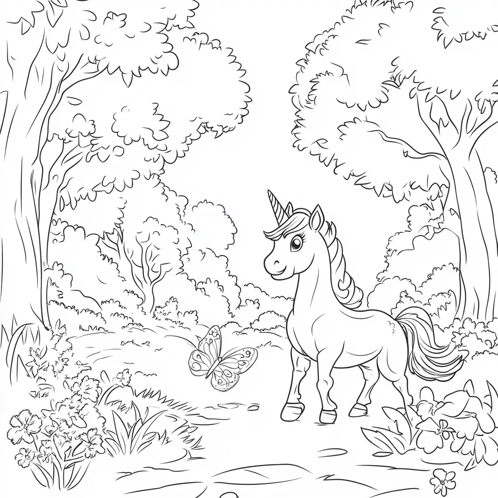 Dibujos de unicornios para colorear | EL UNICORNIO EN EL BOSQUE ENCANTADO