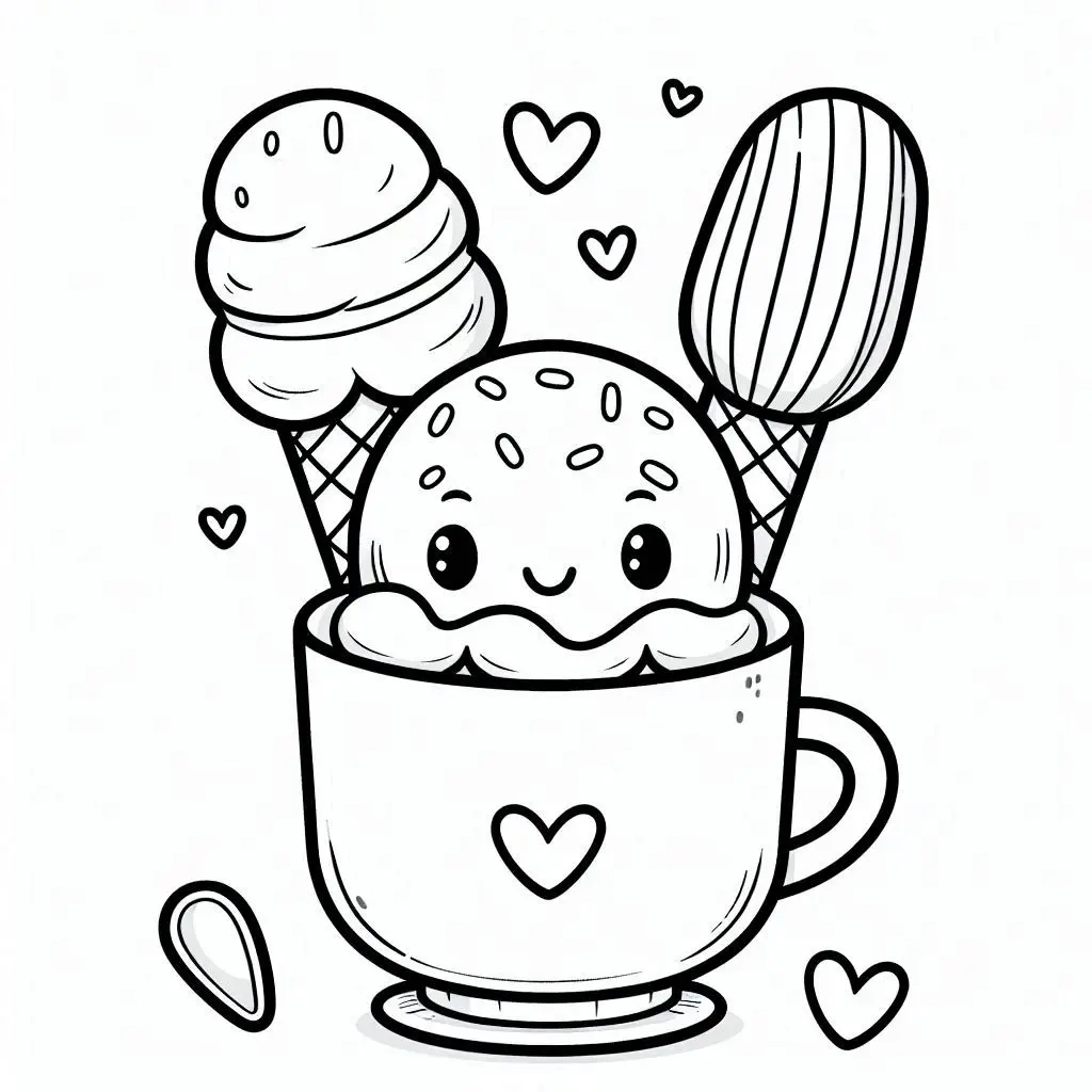 Dibujos de postres y dulces para colorear | TAZA DE HELADO CON AMOR