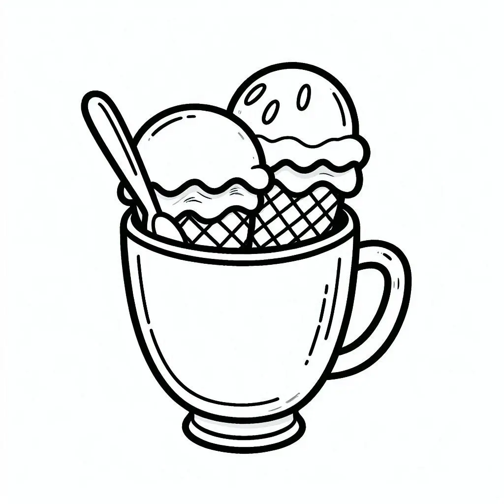 Dibujos de postres y dulces para colorear | TAZA DE HELADOS