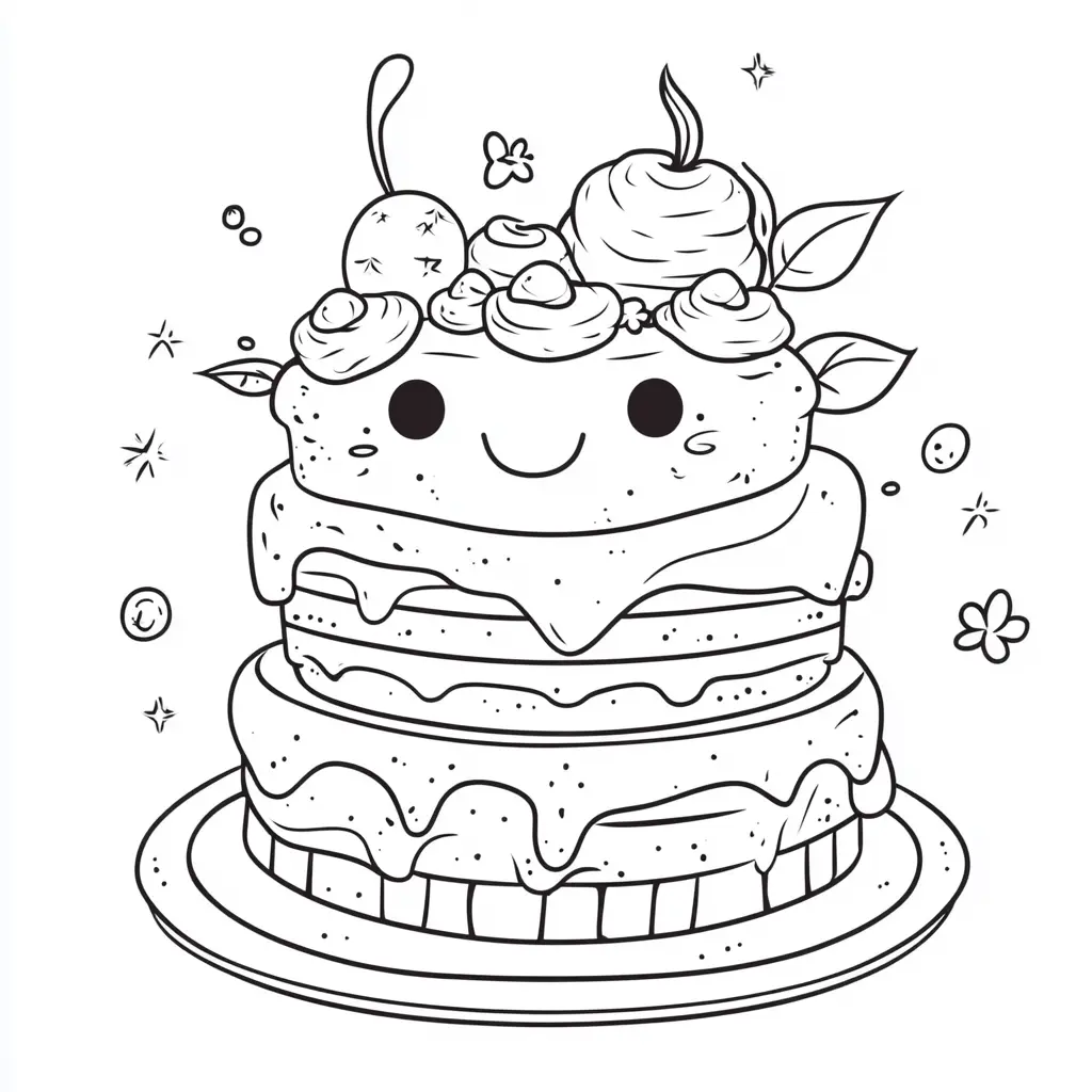 Dibujos de postres y dulces para colorear | TARTA CON FRUTAS