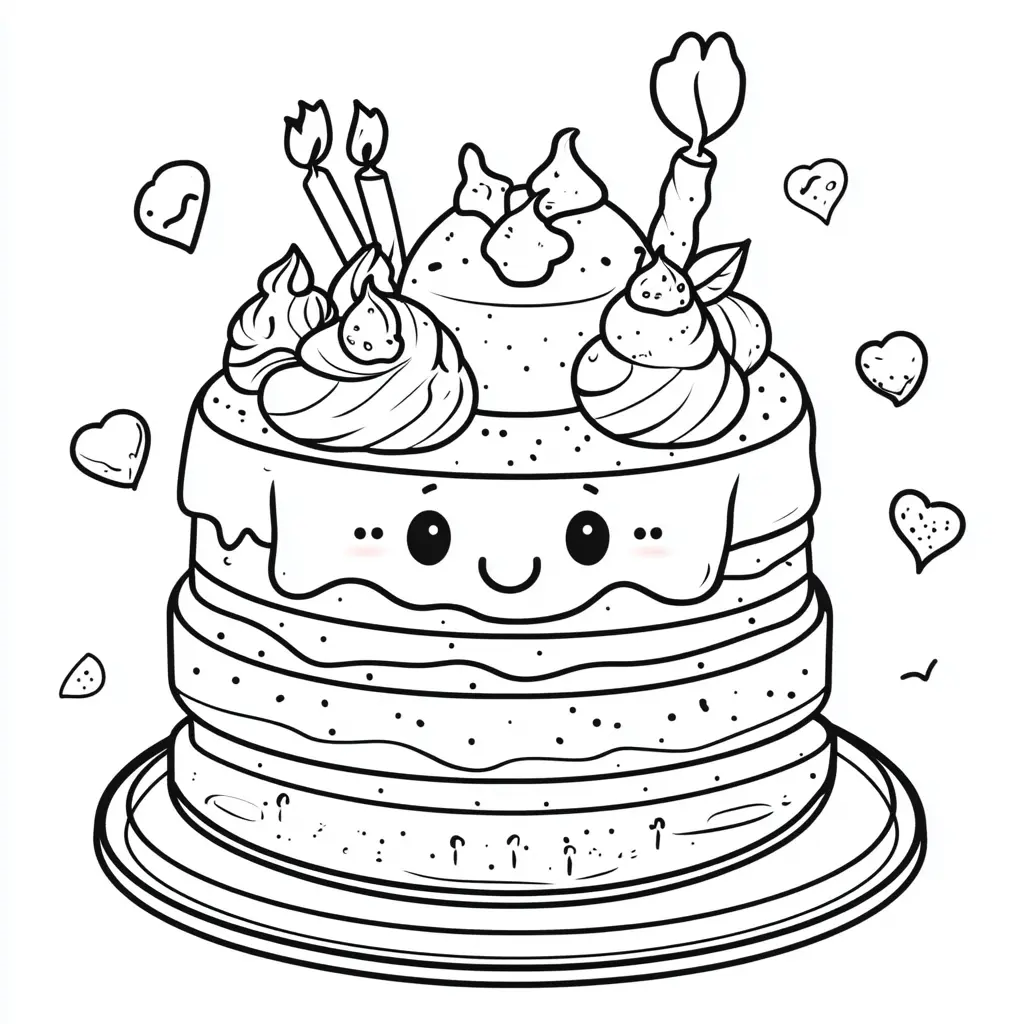 Dibujos de postres y dulces para colorear | TARTA CON VELAS