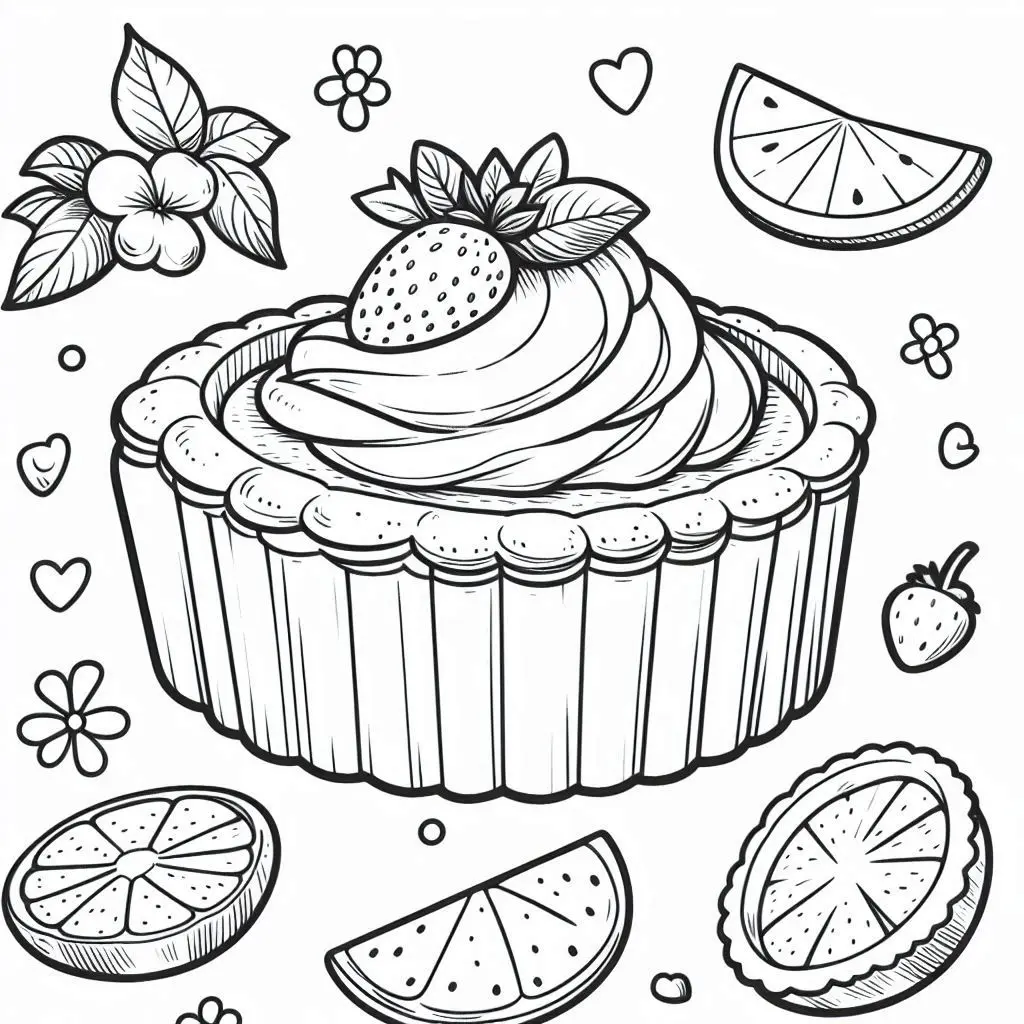 Dibujos de postres y dulces para colorear | TARTA DE NARANJA Y FRESA