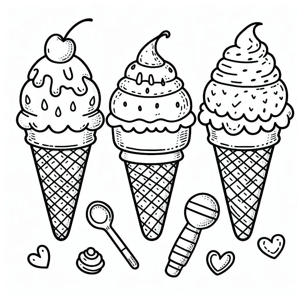 Dibujos de postres y dulces para colorear | HELADOS CON CUCURUCHO