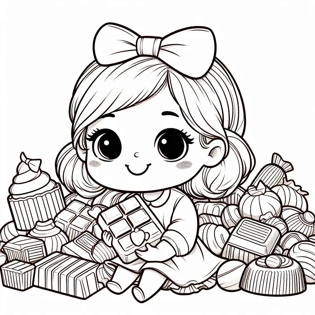 Dibujos de postres y dulces para colorear | LA NIÑA Y LOS DULCES