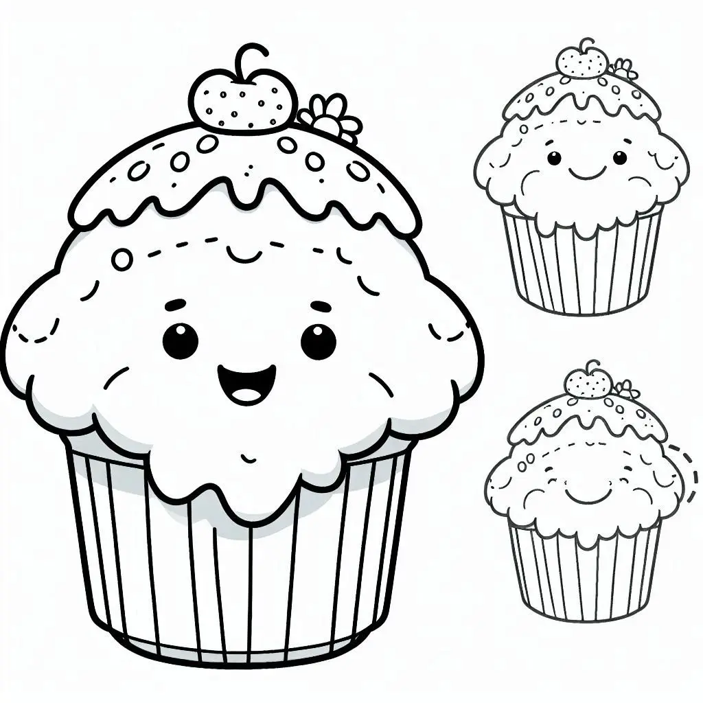 Dibujos de postres y dulces para colorear | LOS CUPCAKES SONRIENTES