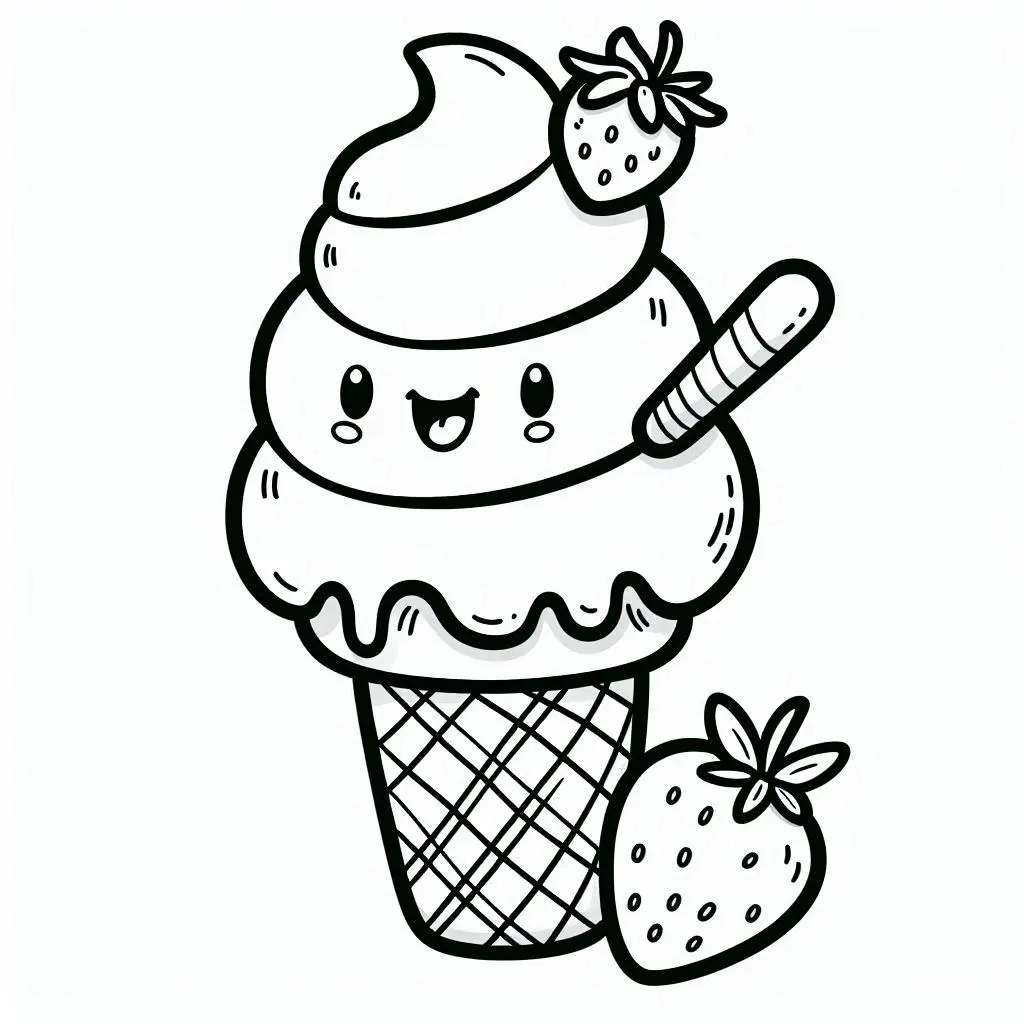 Dibujos de postres y dulces para colorear | HELADO CON FRESAS