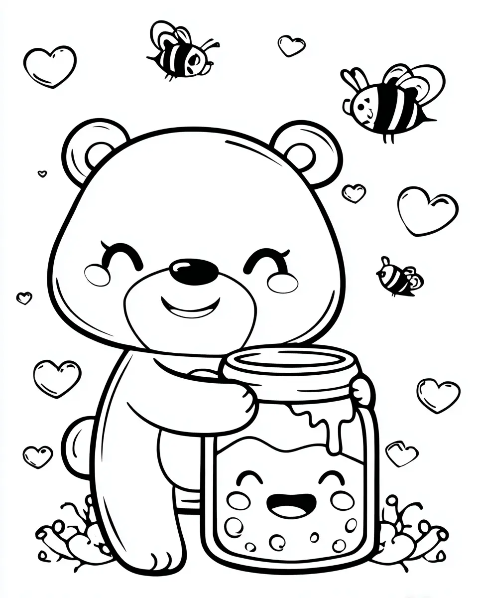 Dibujos de postres y dulces para colorear | OSO CON MIEL KAWAII