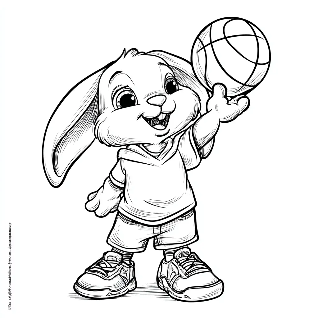 Dibujo de conejo animado con balón para colorear Dibujo de conejo animado con balón para colorear