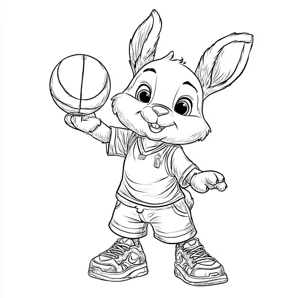 Dibujo de conejito baloncestista animado para colorear Dibujo de conejito baloncestista animado para colorear