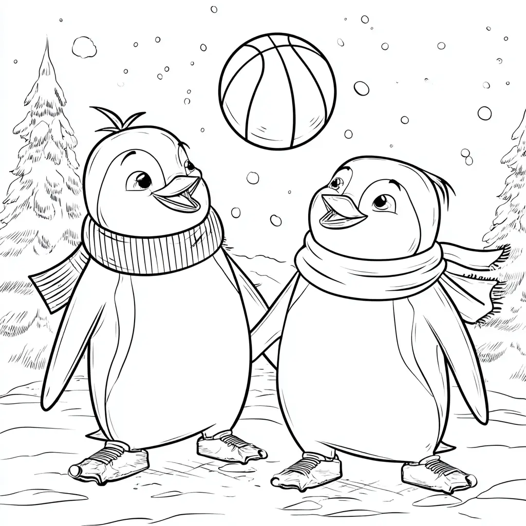 Dibujo de pingüinos baloncestistas para colorear Dibujo de pingüinos baloncestistas para colorear