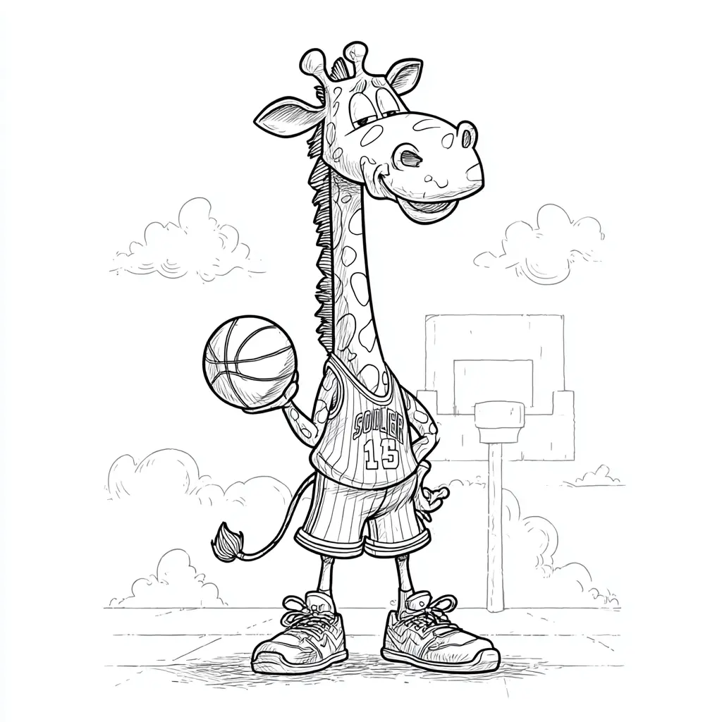 Dibujo de la jirafa basquetbolista para colorear Dibujo de la jirafa basquetbolista para colorear