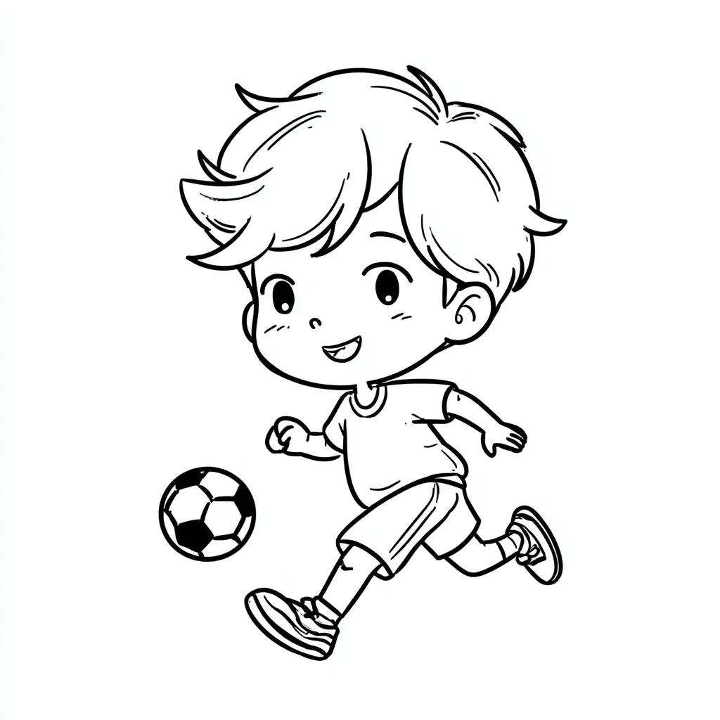 Dibujo de pequeño jugando con balón para colorear