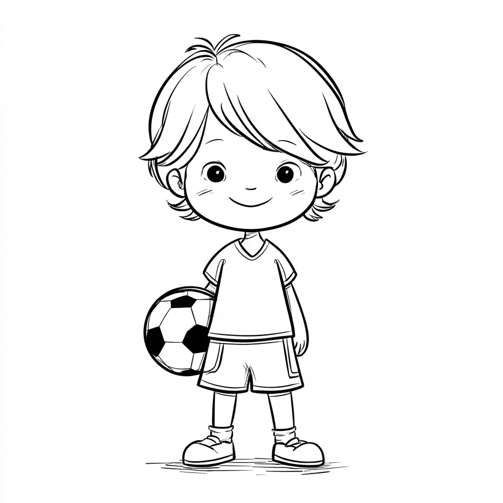Dibujo de niño con balón para colorear