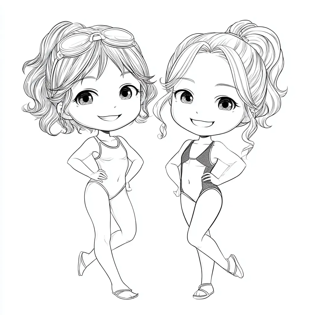 Dibujo de Compañeras de natación para colorear Dibujo de Compañeras de natación para colorear