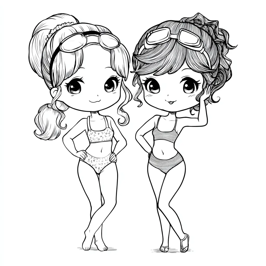 Dibujo de Nadadoras posando para colorear Dibujo de Nadadoras posando para colorear
