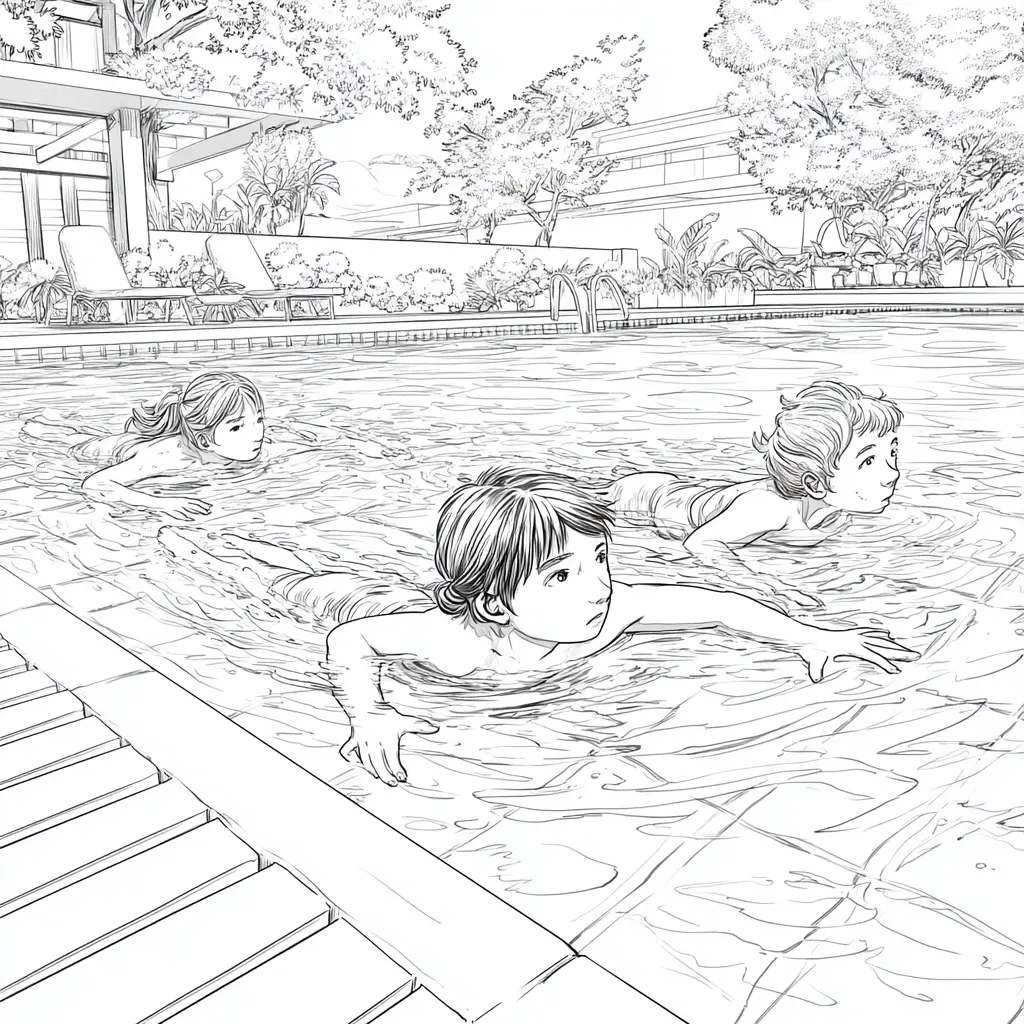 Dibujo de Verano en la piscina para colorear Dibujo de Verano en la piscina para colorear