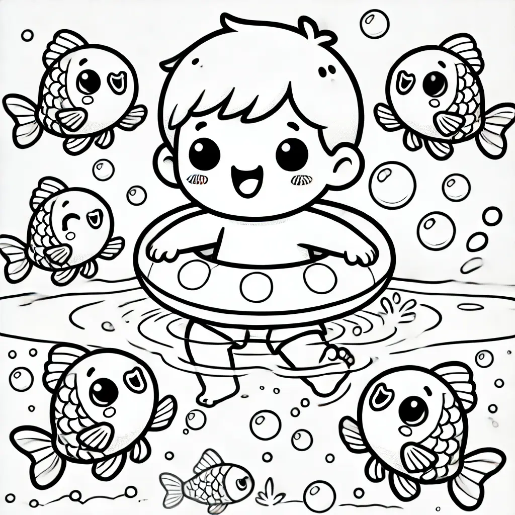 Dibujo de El niño y los peces para colorear Dibujo de El niño y los peces para colorear