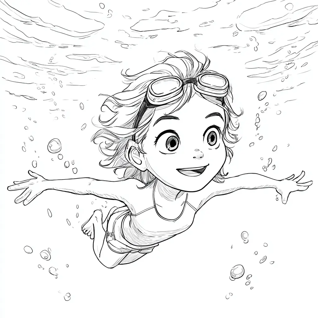 Dibujo de Nadando bajo el mar para colorear Dibujo de Nadando bajo el mar para colorear