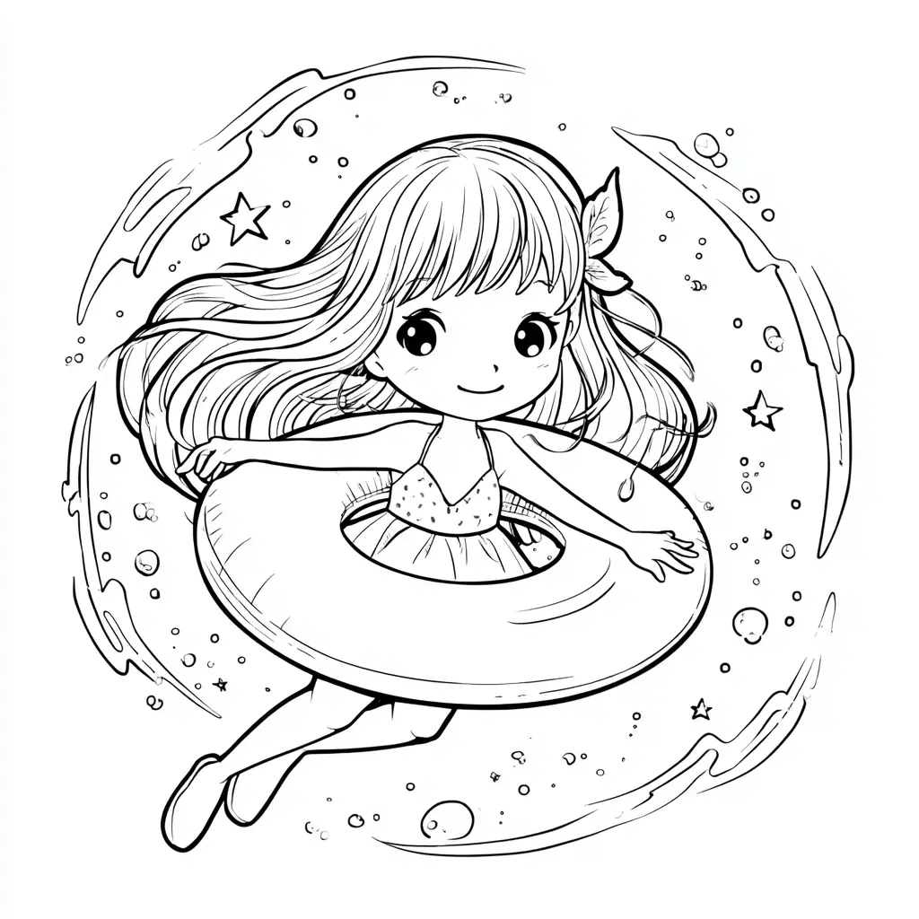 Dibujo de Bonita niña en flotador para colorear Dibujo de Bonita niña en flotador para colorear