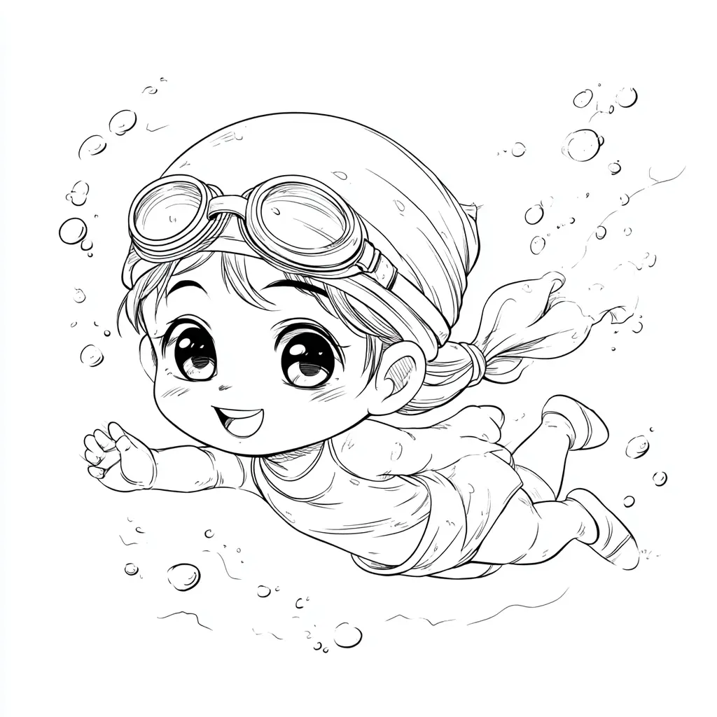 Dibujo de Niña nadando alegre para colorear Dibujo de Niña nadando alegre para colorear