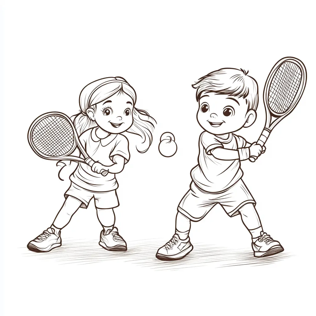 Dibujo niños tenistas para colorear Dibujo niños tenistas para colorear