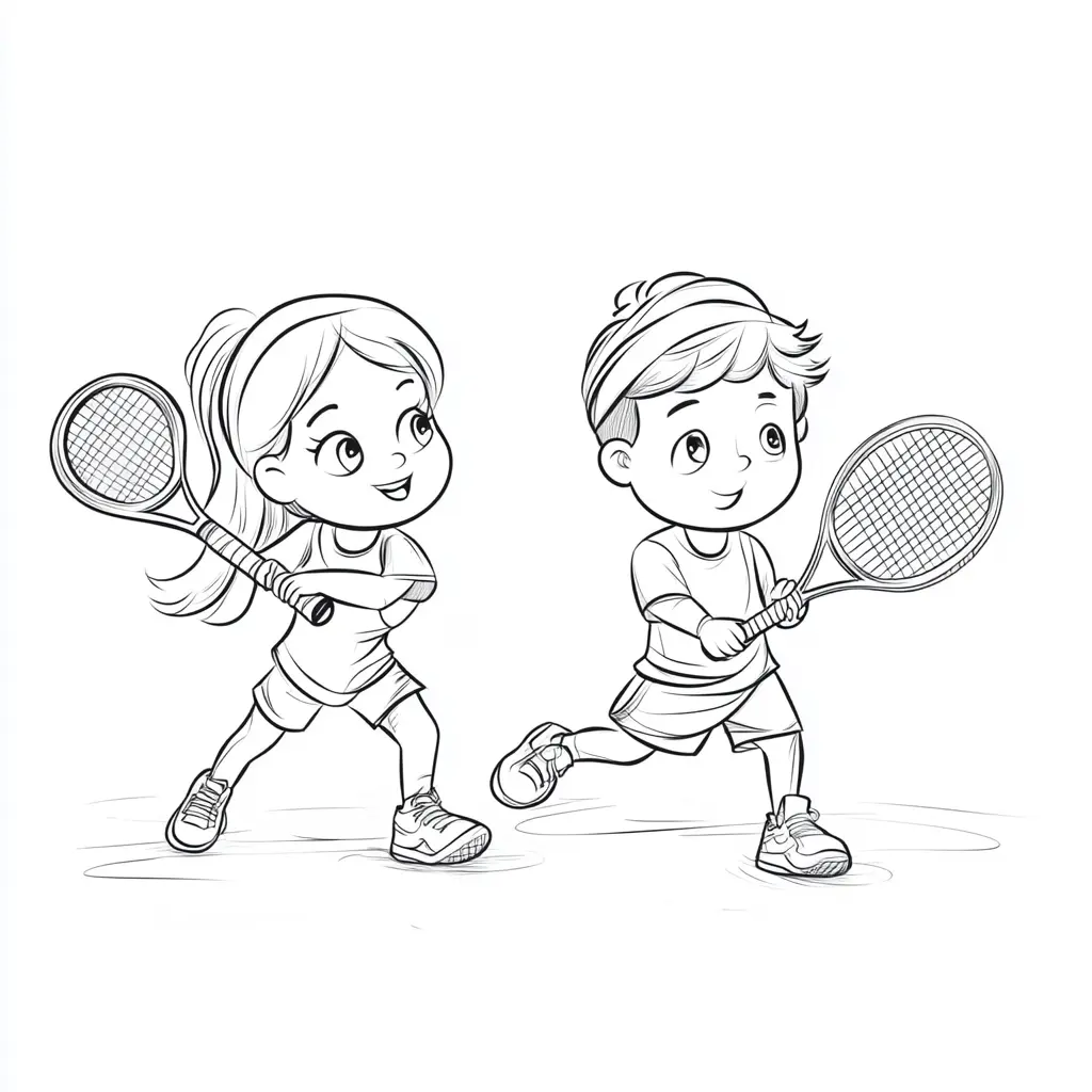 Dibujo amigos en la cancha de tenis para colorear Dibujo amigos en la cancha de tenis para colorear