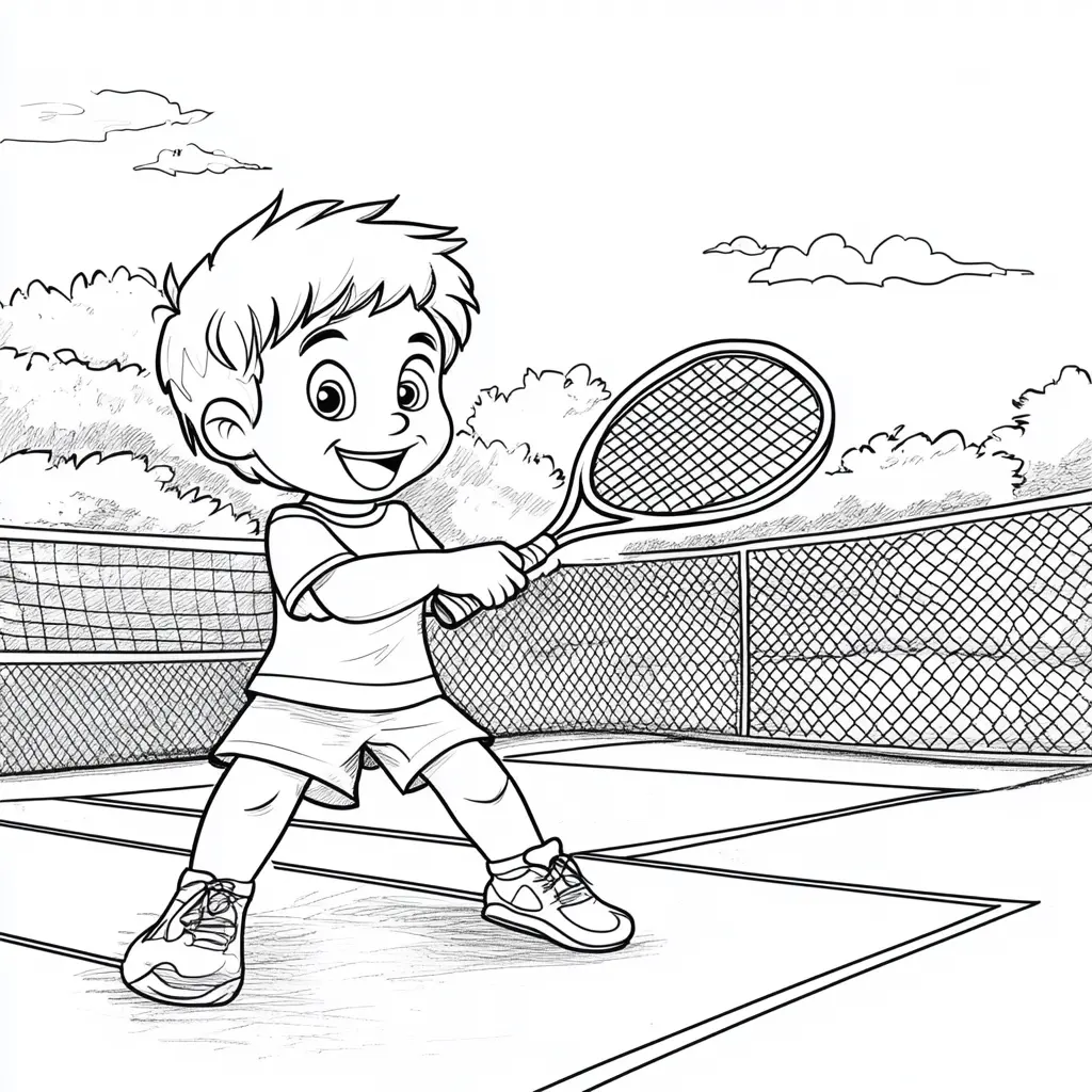 Dibujo tenista en la cancha para colorear Dibujo tenista en la cancha para colorear