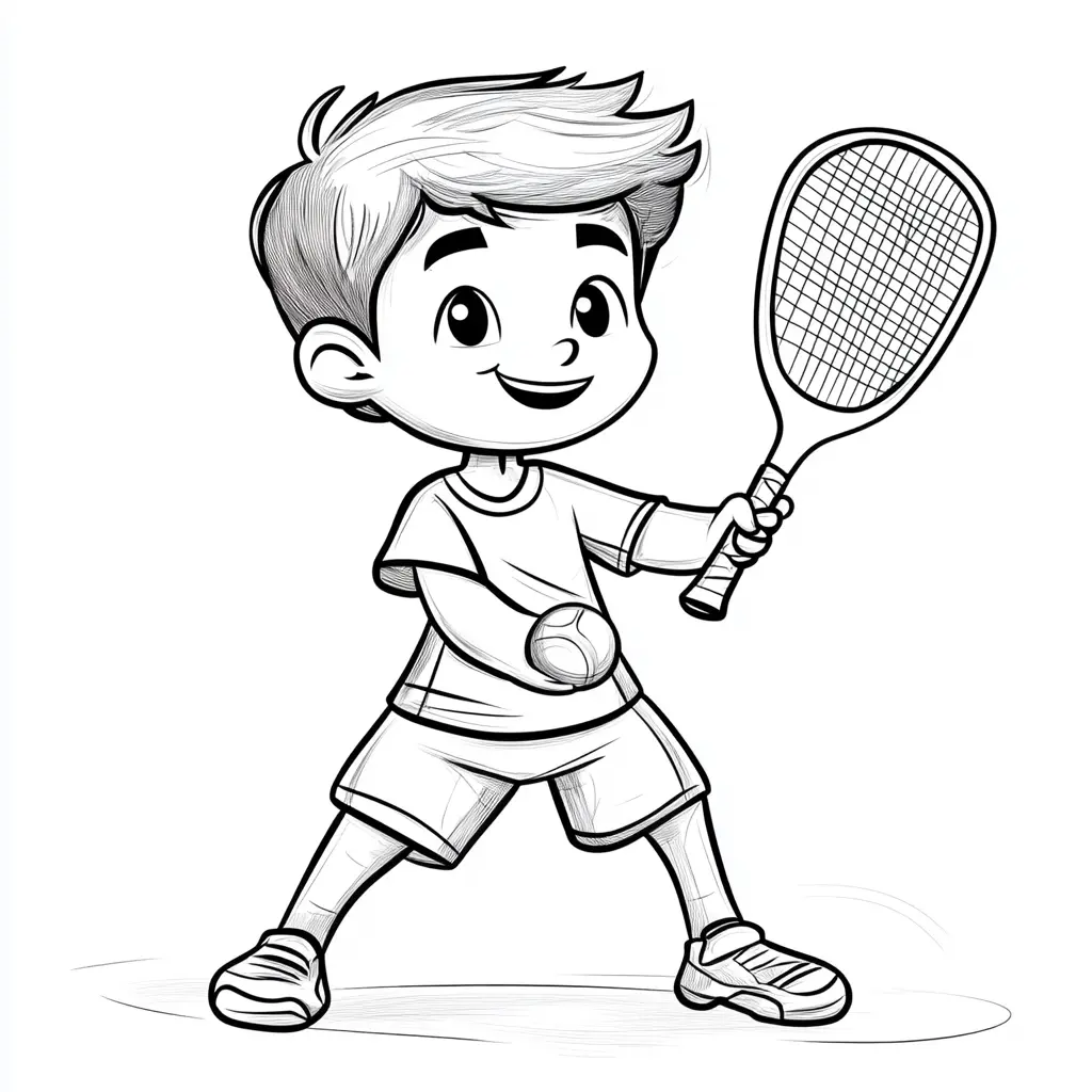 Dibujo joven con raqueta de tenis para colorear Dibujo joven con raqueta de tenis para colorear