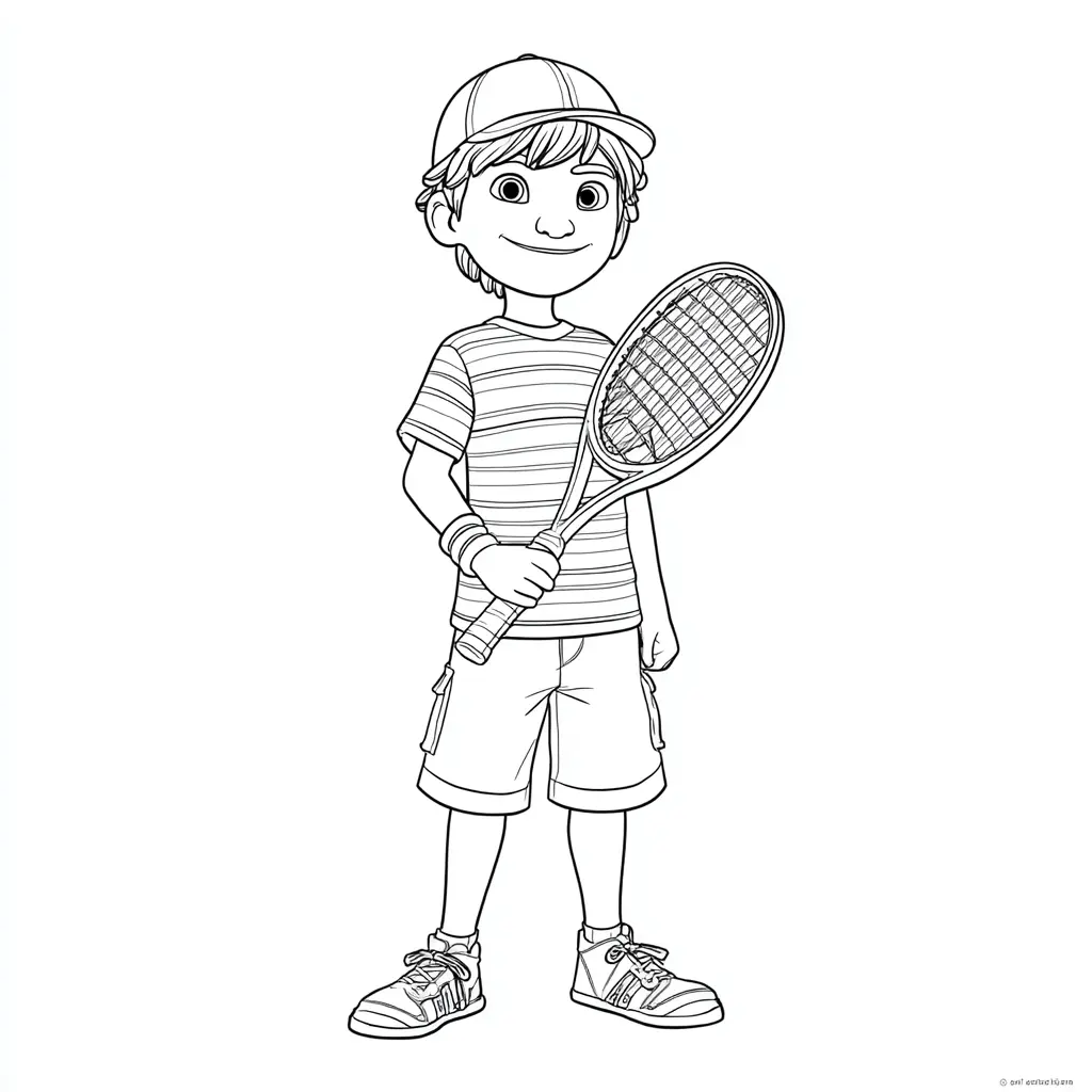 Dibujo posando con raqueta de tenis para colorear Dibujo posando con raqueta de tenis para colorear