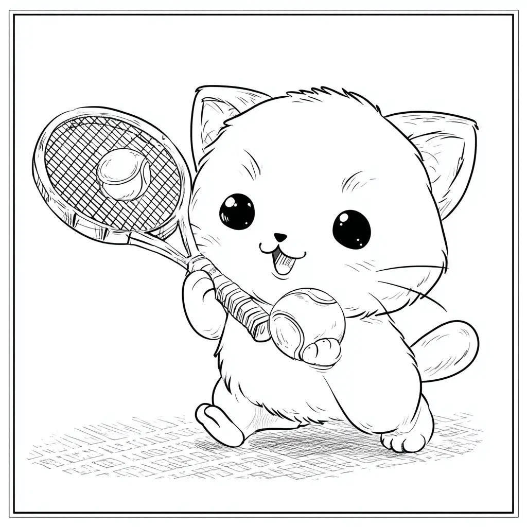 Dibujo gatito jugando al tenis para colorear Dibujo gatito jugando al tenis para colorear
