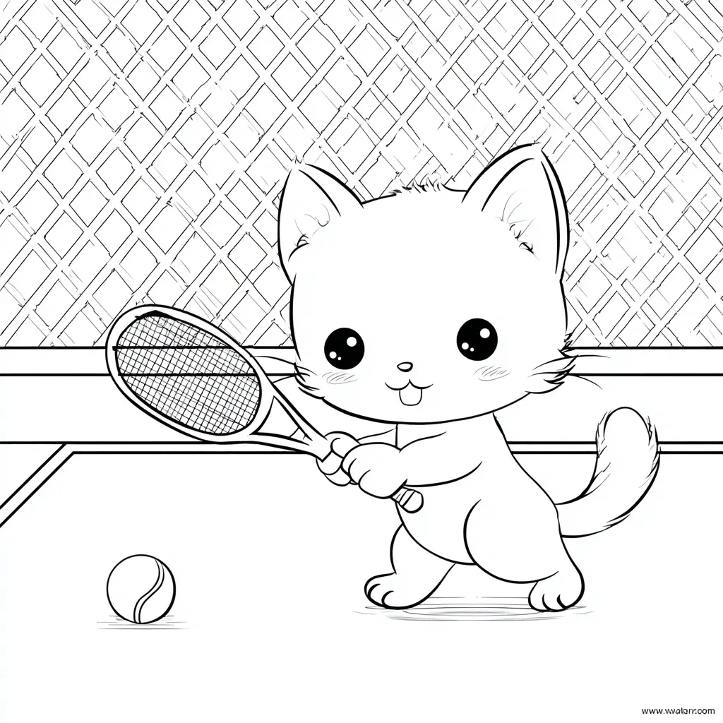 Dibujo gatito en la cancha de tenis para colorear Dibujo gatito en la cancha de tenis para colorear
