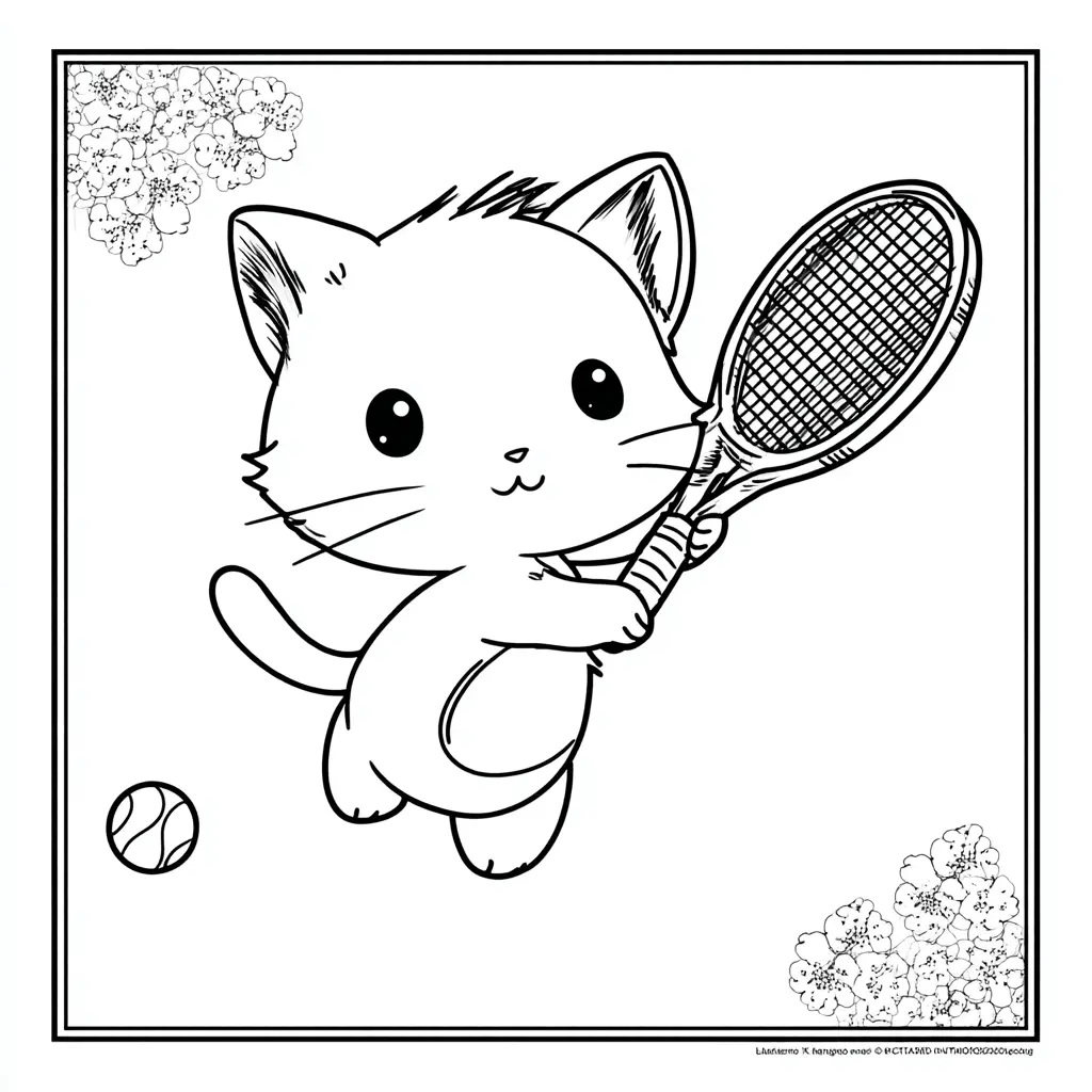 Dibujo gatito haciendo un smash de tenis para colorear Dibujo gatito haciendo un smash de tenis para colorear