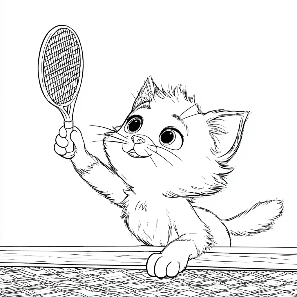 Dibujo gatita con raqueta de tenis para colorear Dibujo gatita con raqueta de tenis para colorear