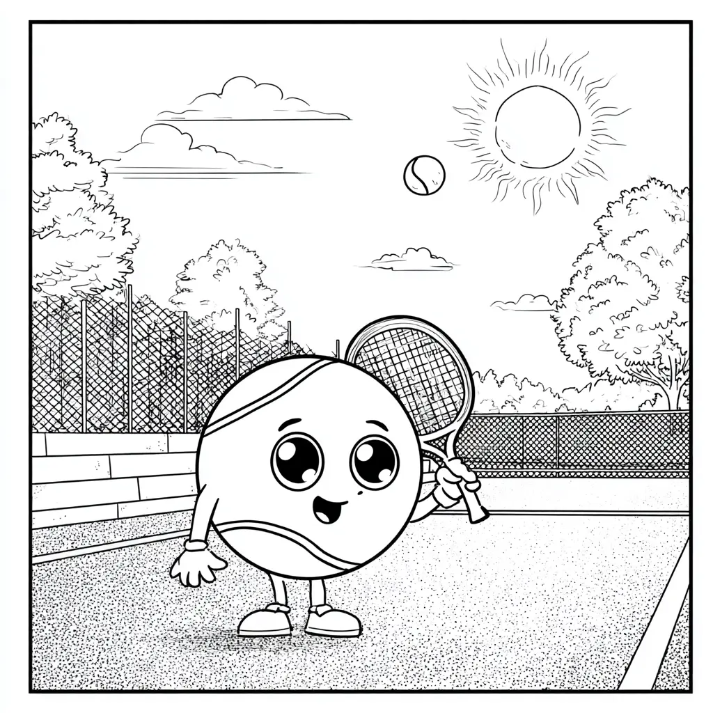 Dibujo pelota en la cancha de tenis para colorear Dibujo pelota en la cancha de tenis para colorear