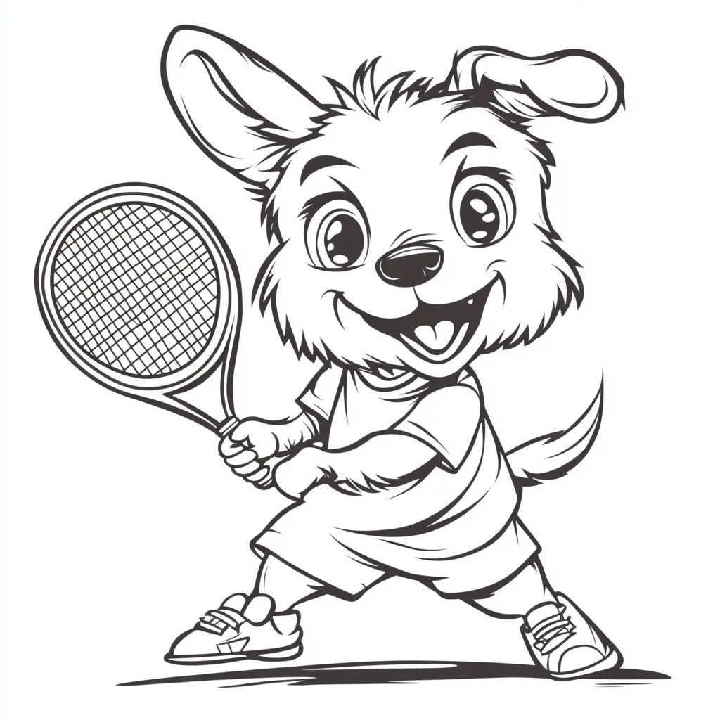 Dibujo simpático perro tenista para colorear Dibujo simpático perro tenista para colorear