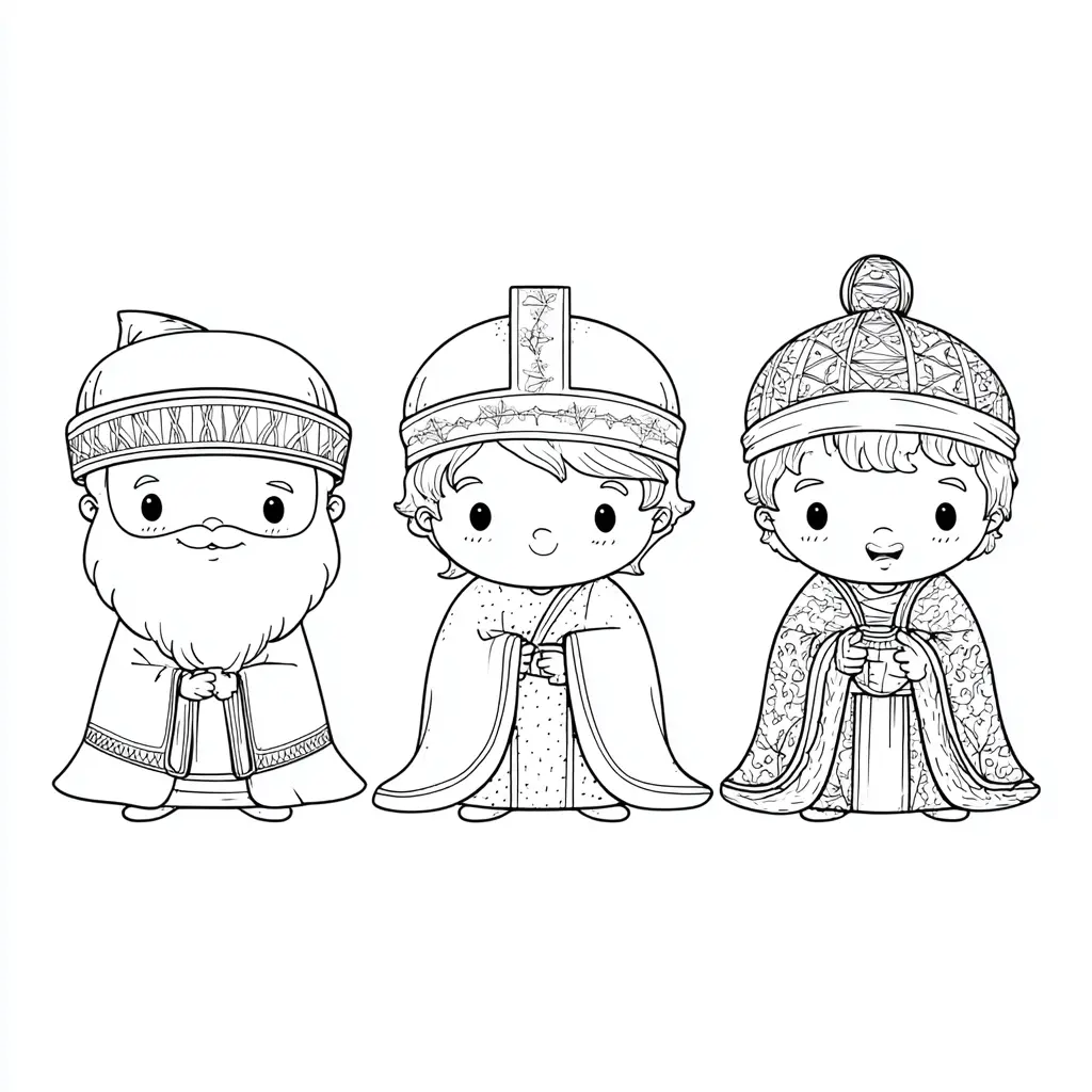 Dibujo de Reyes Magos con mucho encanto para colorear