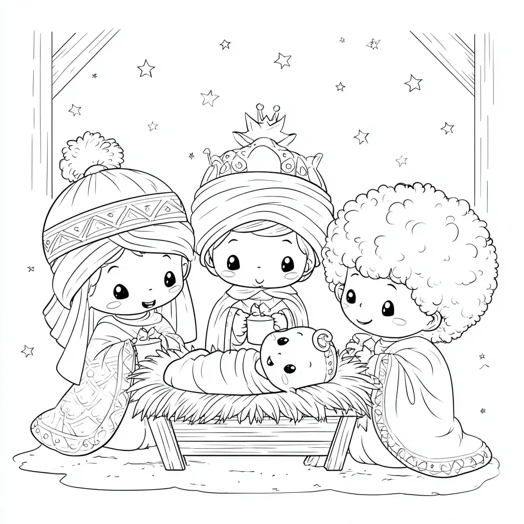 Dibujo de La adoración de los Reyes Magos para colorear