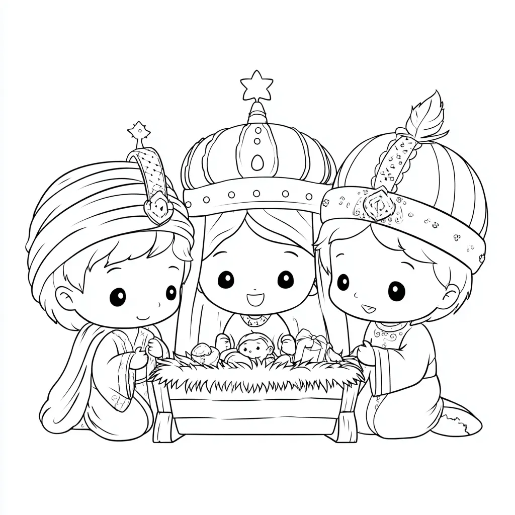 Dibujo de Los Reyes Magos, con amor para colorear
