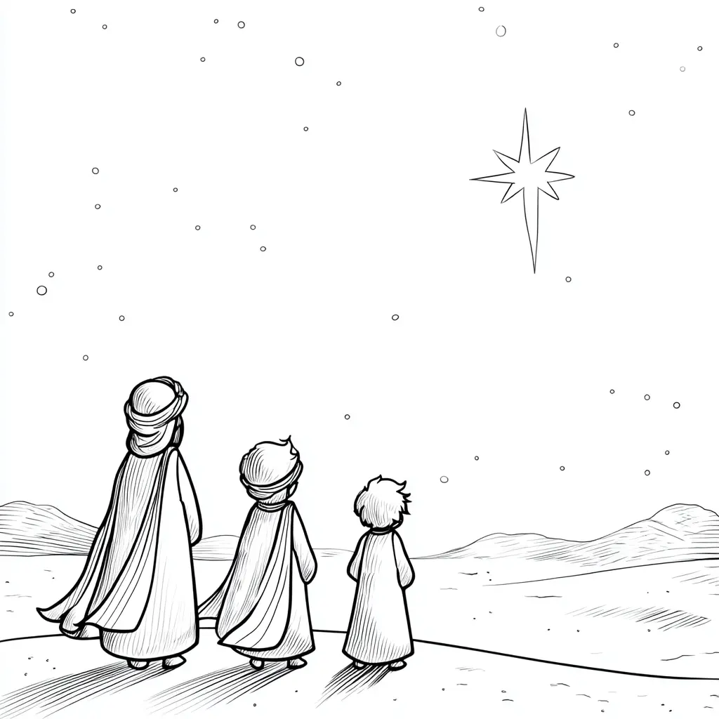 Dibujo de La estrella guía a los Reyes Magos para colorear