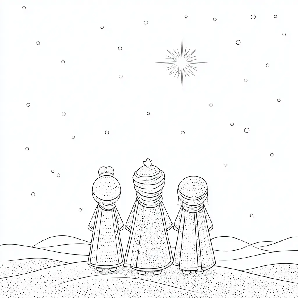Dibujo de Siguiendo la luz de la estrella para colorear