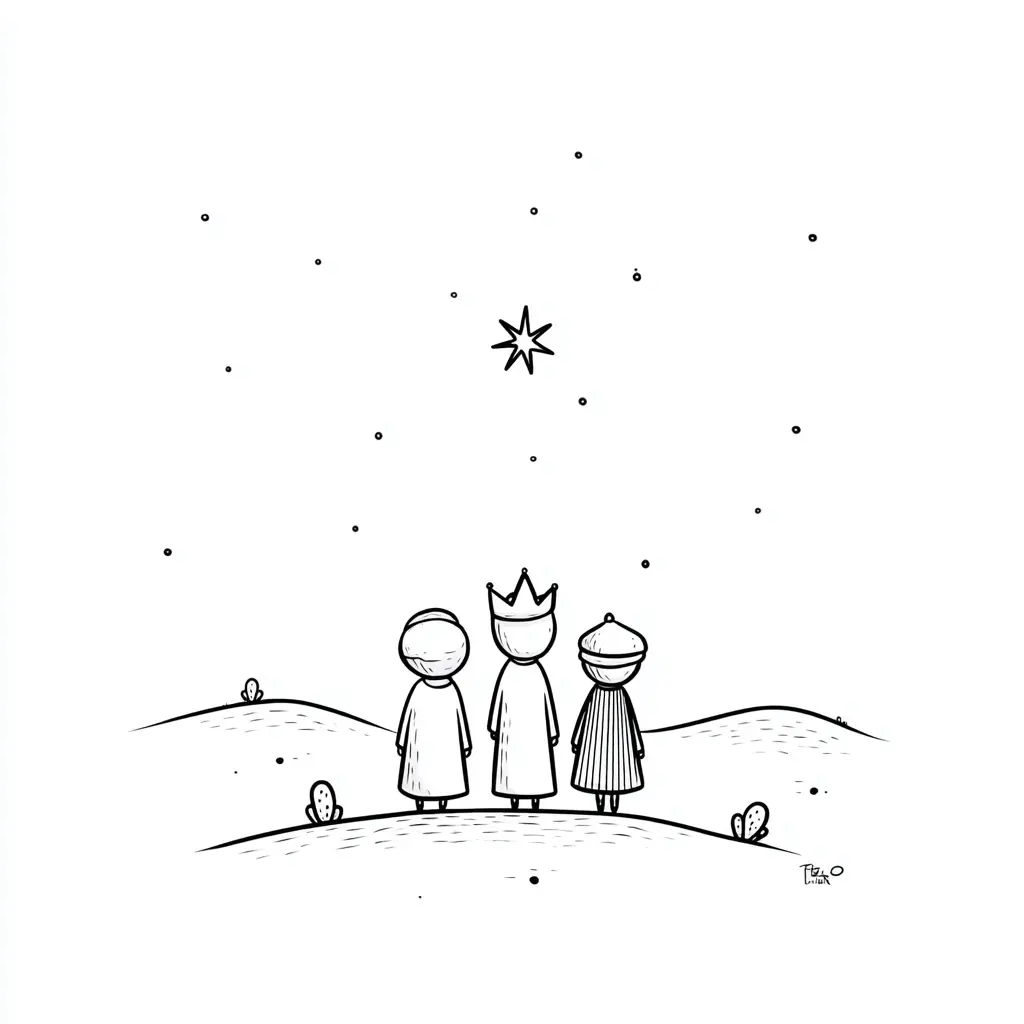 Dibujo de Tres sabios mirando al cielo para colorear