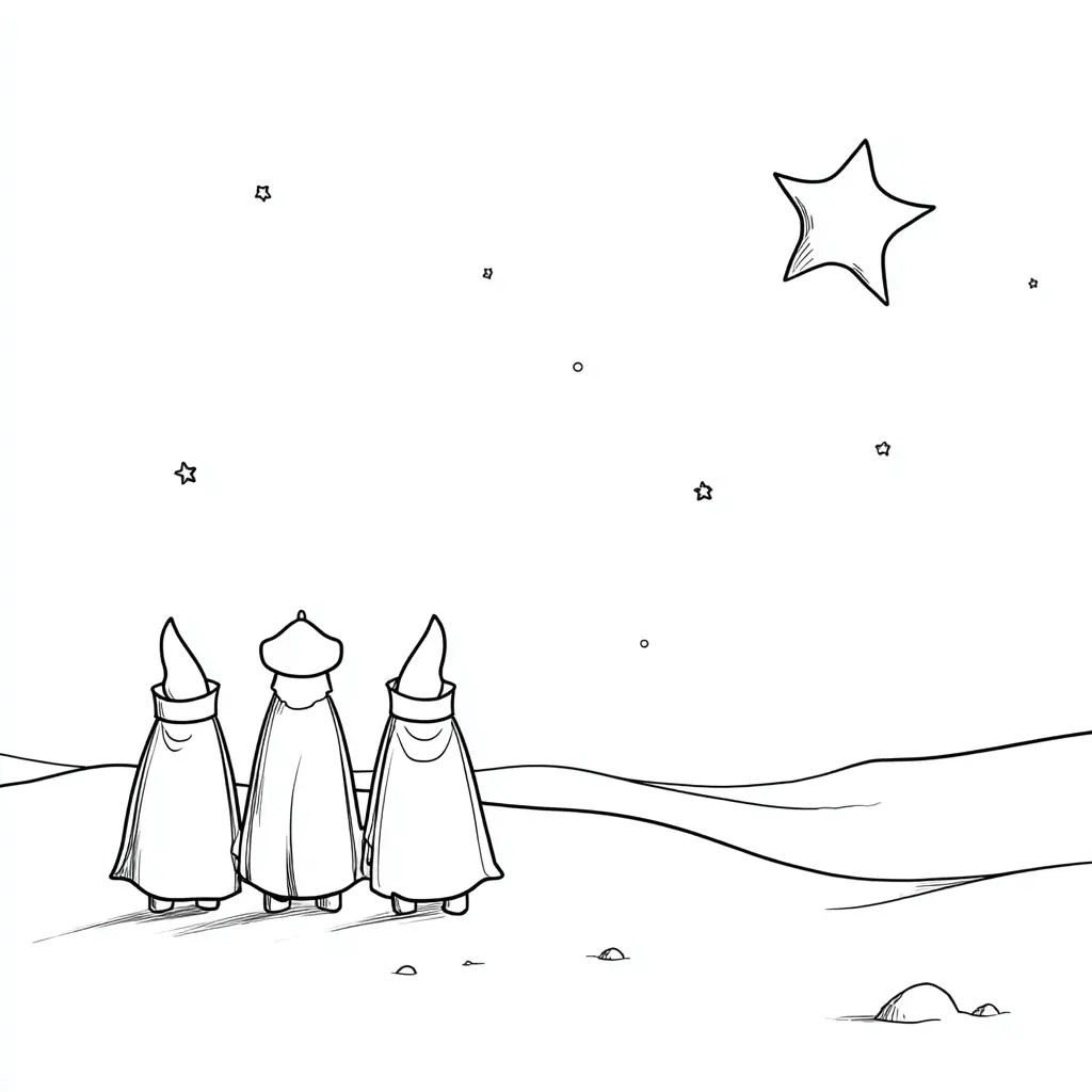 Dibujo de Los tres Reyes y la estrella brillante para colorear
