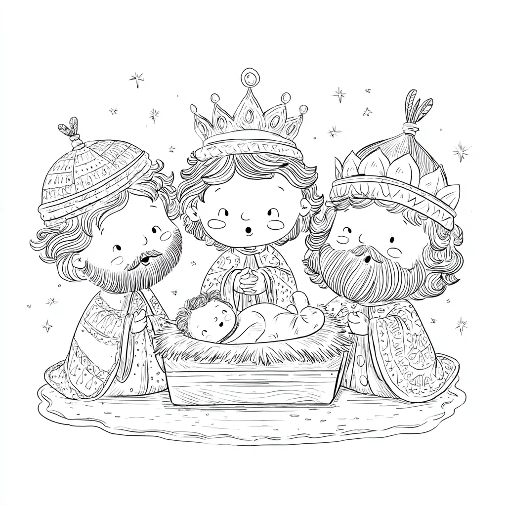 Dibujo de Adorando a Jesús para colorear