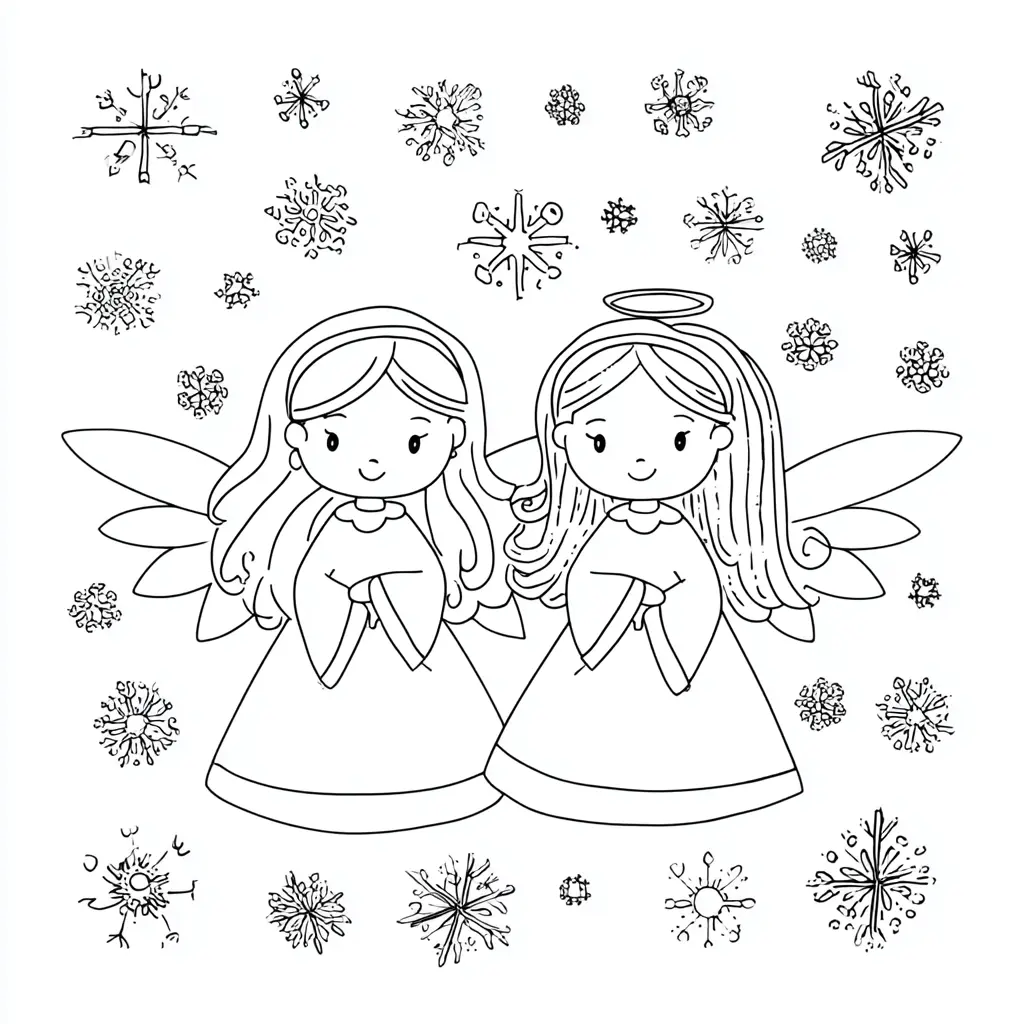 Dibujo de dos ángeles navideños para colorear