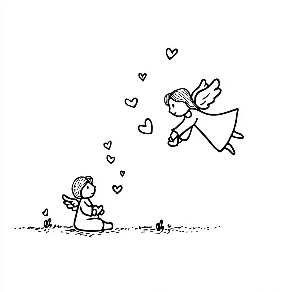 Dibujo de corazones de ángeles para colorear