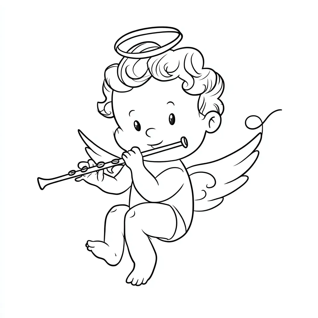 Dibujo de querubín tocando la flauta para colorear