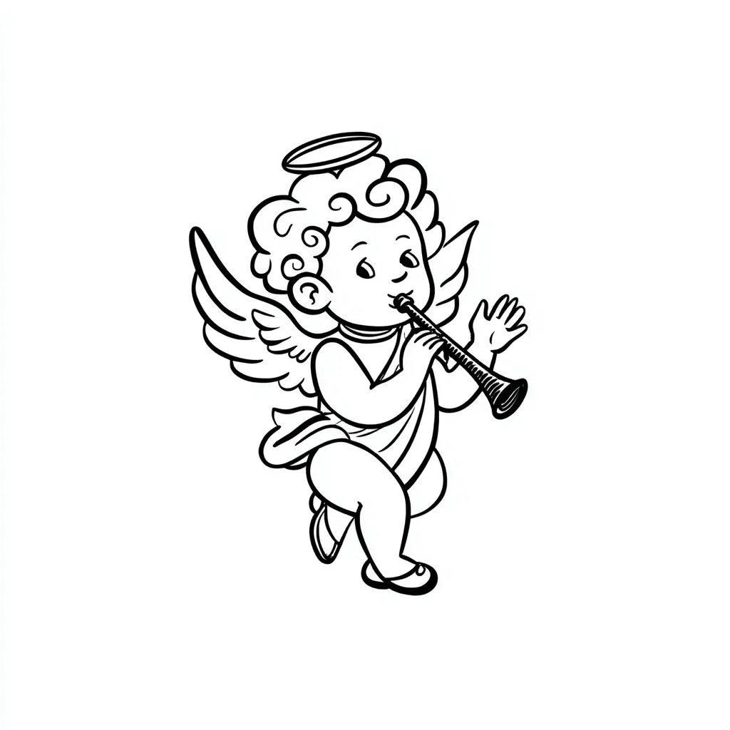 Dibujo de pequeño ángel flautista para colorear