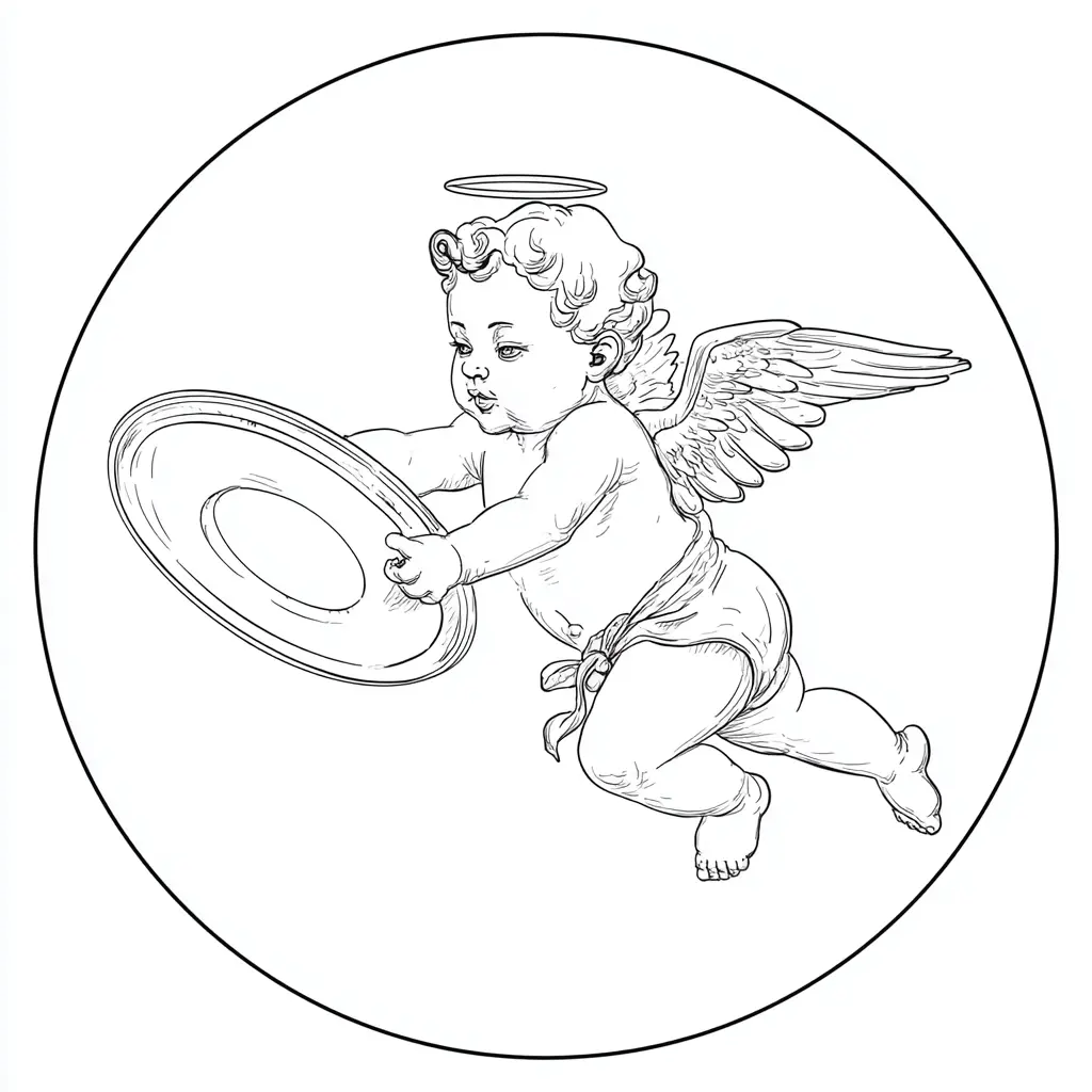 Dibujo de ángel sostiene aro volador para colorear