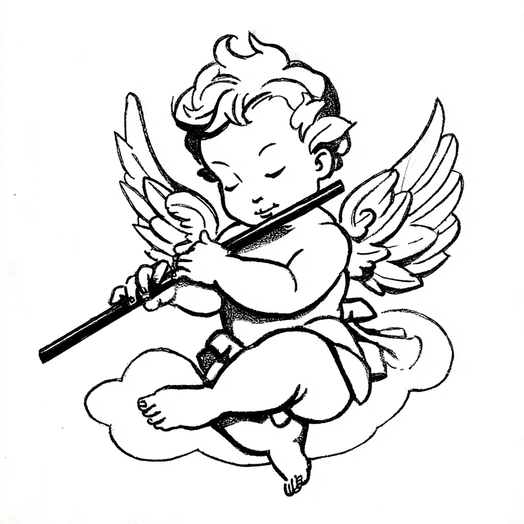 Dibujo de ángel de paz y música para colorear